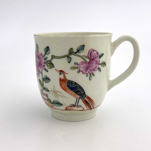 796 - A Worcester polychrome coffee cup, circa 1768, painted with bird on a rock and peony design, 6.5cm h... 