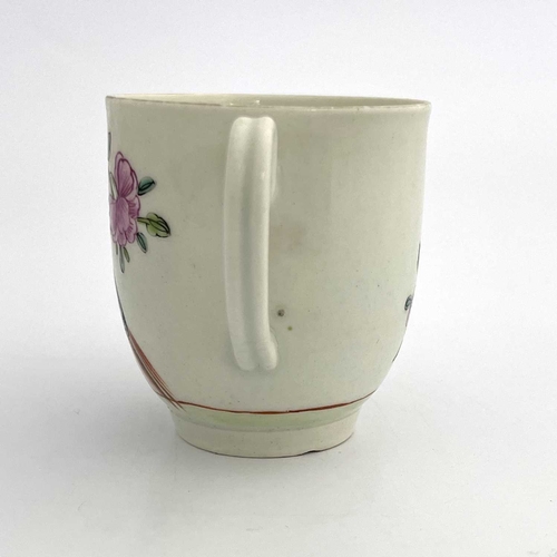 796 - A Worcester polychrome coffee cup, circa 1768, painted with bird on a rock and peony design, 6.5cm h... 