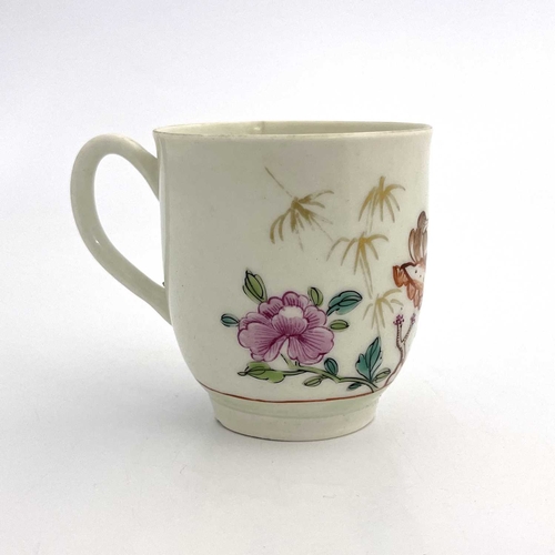 796 - A Worcester polychrome coffee cup, circa 1768, painted with bird on a rock and peony design, 6.5cm h... 