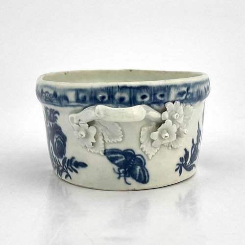 797 - A Worcester blue and white twin handled butter dish, circa 1770, crescent mark, decorated in the Thr... 