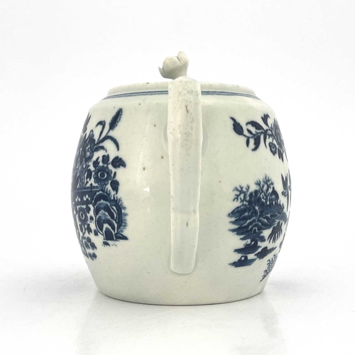 798 - A Worcester blue and white teapot, crescent mark, circa 1770, transfer printed in the Fence pattern,... 