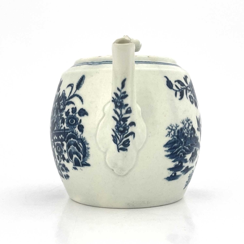 798 - A Worcester blue and white teapot, crescent mark, circa 1770, transfer printed in the Fence pattern,... 