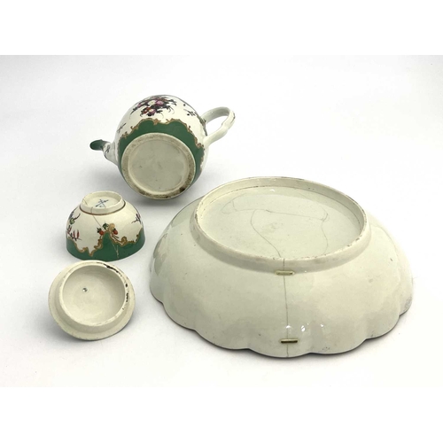 807 - Worcester polychrome and chartreuse green border tea ware, Meissen crossed sword mark, circa 1760, i... 