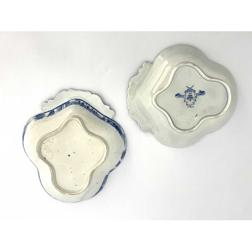 813 - Two Spode blue and white strawberry dishes, circa 1820, trefoil form with foliate handles, one with ... 