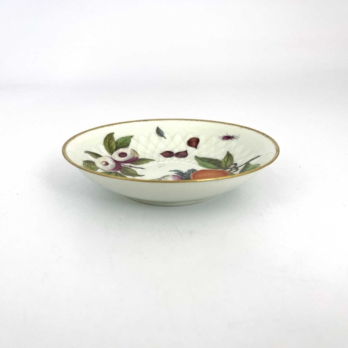 814 - A Chelsea gold anchor botanical saucer, circa 1760, Hans Sloane style specimens on relief moulded sc... 