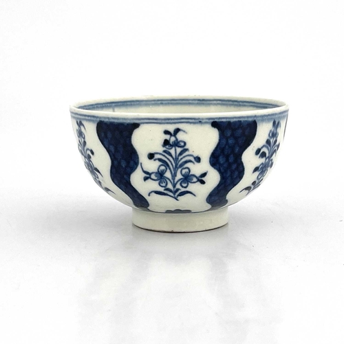 825 - A Lowestoft blue and white tea bowl, crescent mark, circa 1770, in the Robert Browne pattern, 7.5cm ... 