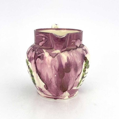 840 - A pink lustre jug, circa 1830, North East England, printed with sailing ships. 14.5 cm tall.