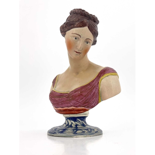 848 - A Staffordshire pottery bust, attributed to Obadiah Sherratt, circa 1820, modelled at the actress Ma... 