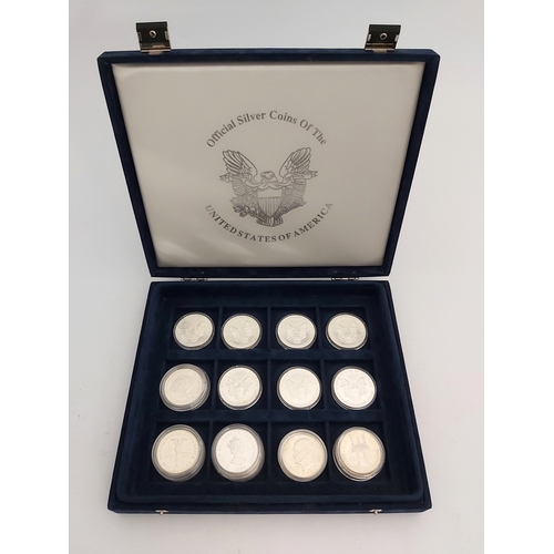 76A - Fifteen United States of America silver one dollar coins, including nine eagles Official Coins of th... 