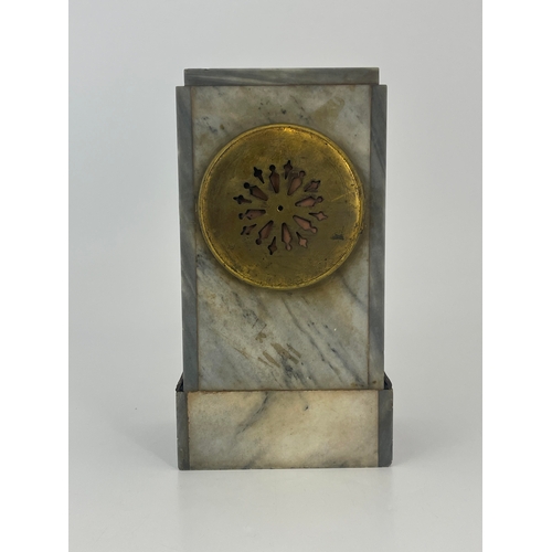 440A - A German bracket clock, late 19th Century, stepped grey marble case of architectural form with gilt ... 