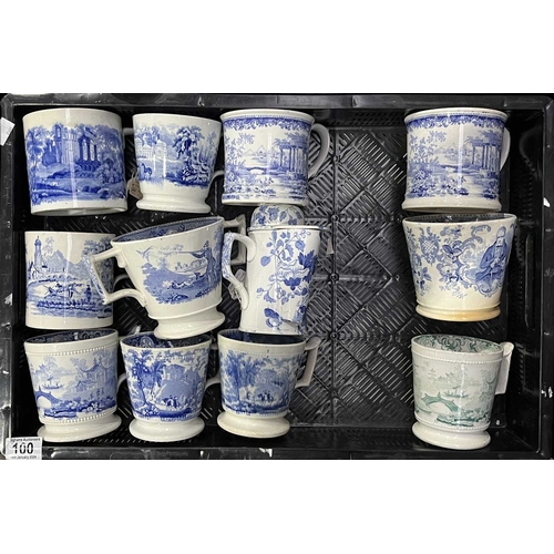 100 - A collection of 19th century English blue and white shaving mugs including a Minton (attributed) exa... 