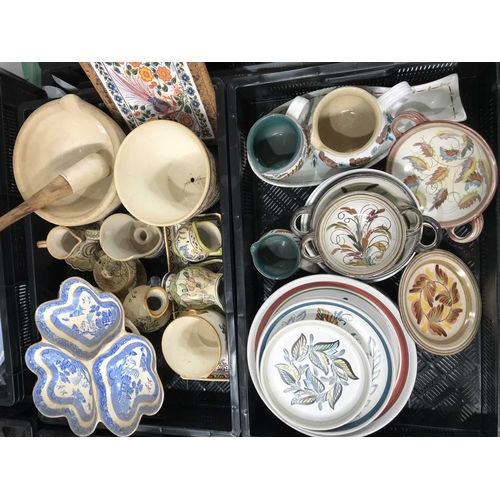 32 - A collection of Portuguese Faience and English pottery tableware, including Denby jugs and trays, to... 