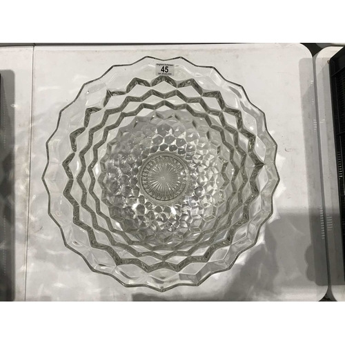 45 - A large pressed glass punchbowl, with moulded tumbling Block decoration, 45cm diameter