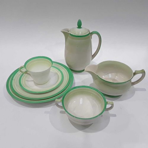 48 - A Shelley part dinner and tea service, decorated with concentric bands of graded green bands, compri... 