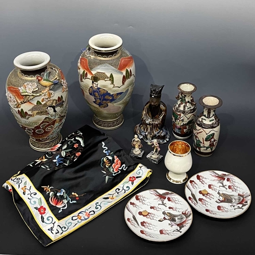 64 - A collection of Oriental ceramics including pair of Japanese satsuma vases, Chinese craquelure vases... 