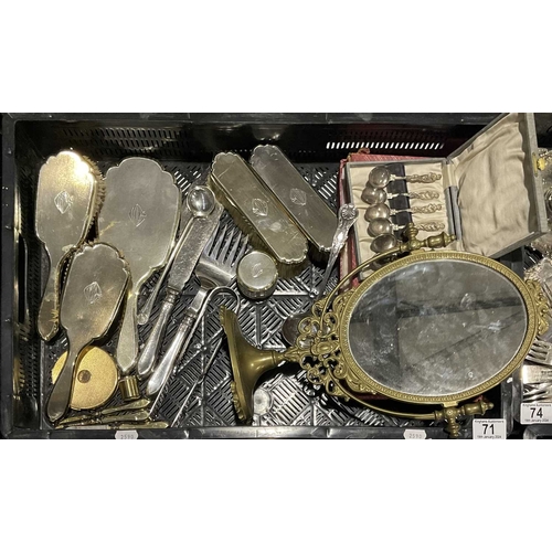 71 - A silver-gilt backed five piece dressing table set, George Betjemann & Sons Ltd, London 1932, Engine... 