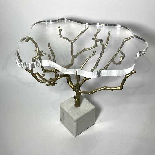 73 - A contemporary lucite and gilt metal side table, on square marble base, 47cm high