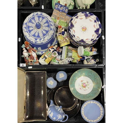 80 - A collection of ceramics, including Wedgwood jasper ware cheese dome and cover, teapot and tazza, St... 