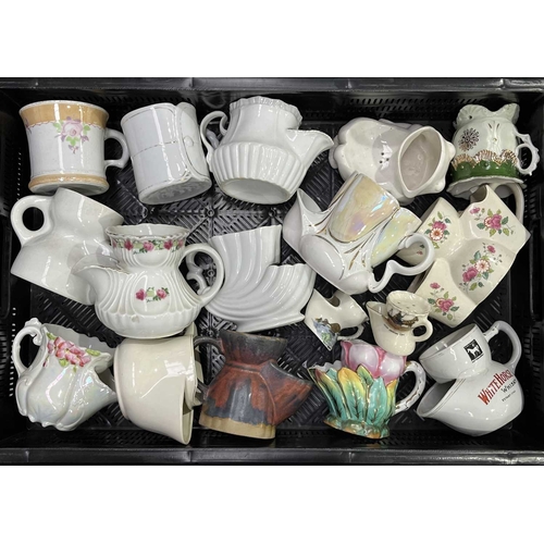 107 - A collection of Continental and British shaving mugs, including White Horse Whisky, Arcadian Forth B... 