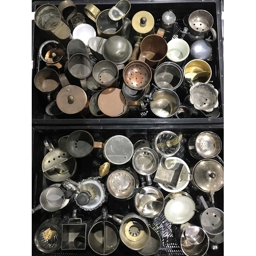 112 - A collection of 19th century and later pewter, metal, brass and copper shaving mugs, including by Go... 