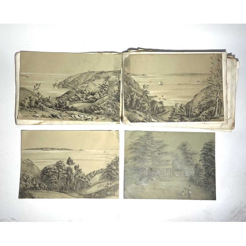 124 - A 19th century sketchbook, pencil drawings of British and Irish landscapes, including Guernsey, Scot... 