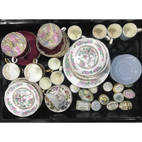 128 - A collection of Halycon Days patch boxes, together with a quantity of English china tea wares includ... 