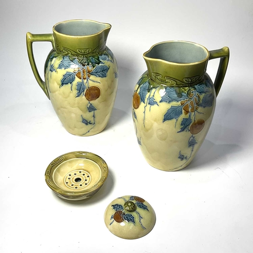 168 - A pair of Minton secessionist jugs, shouldered form, 31cm high, together with a matching soap dish a... 