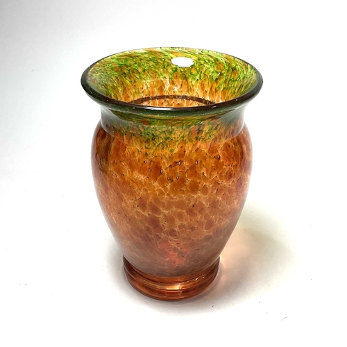 171 - A Monart style art glass vase, baluster form, mottled amber and green with aventurine inclusion, 20.... 
