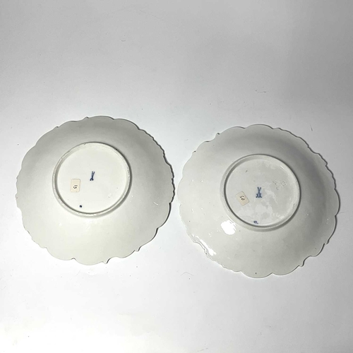 264 - Two early 20th century Leuteritz style relief moulded Meissen plates, dished circular form, decorate... 