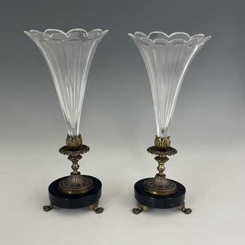 286 - A pair of French and Bohemian tricolour gilt metal, marble and glass vases, circa 1860, the slice cu... 