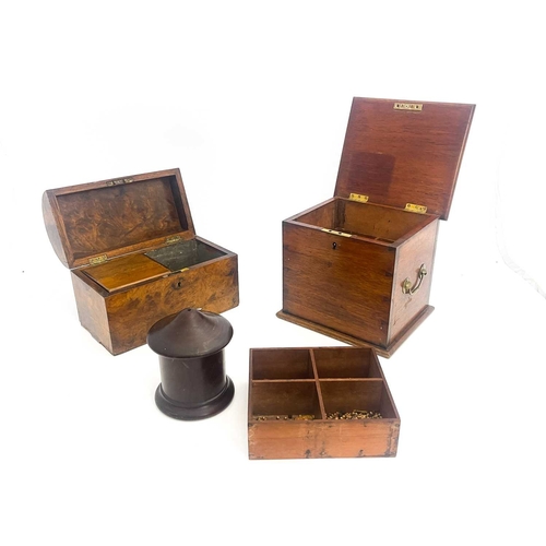 303 - A selection of 19th century and later boxes and tea caddies, including a Victorian walnut tea chest,... 