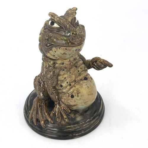 318 - Andrew Hull, a grotesque and characterful stoneware sculptural jar, modelled as a pointing toad, imp... 