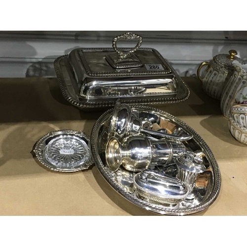 326 - Silver and silver plate including Elizabeth II silver and cut glass butter dish, silver wine labels,... 