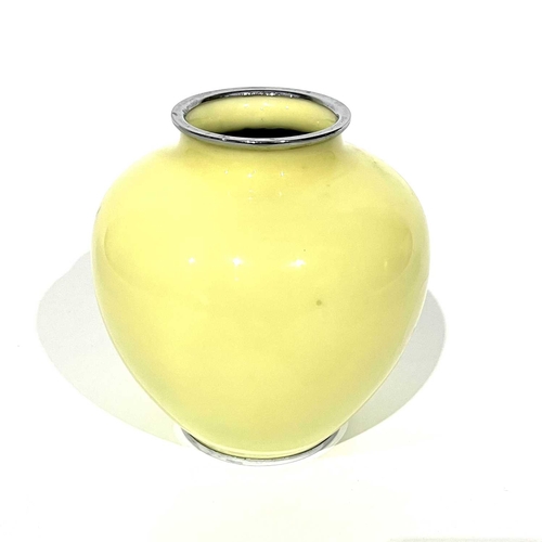 333 - A Japanese cloisonne enamel vase, yellow ground, peony design, chromed rims