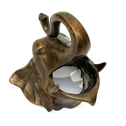 342 - A Frankart Art Deco elephant bust ashtray, with liner (A/F), impressed marks, 17cm high