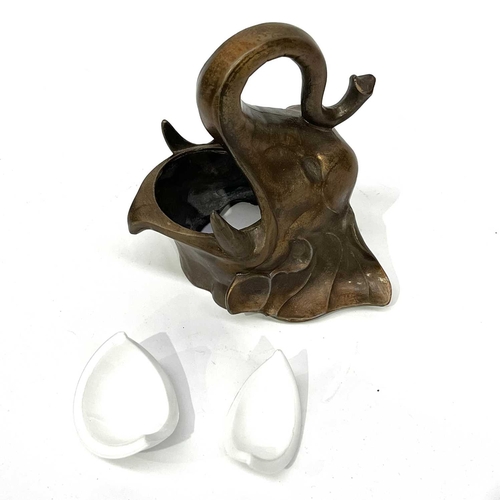 342 - A Frankart Art Deco elephant bust ashtray, with liner (A/F), impressed marks, 17cm high