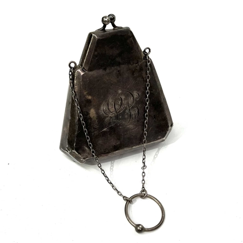 349 - A silver purse, chamfered lozenge form, leather lined and inscribed with monogram, Birmingham