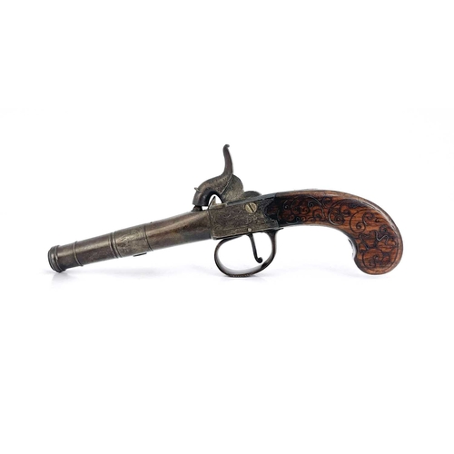 350 - An early 19th century English percussion cap pocket pistol by Stanton of London, three stage cannon ... 