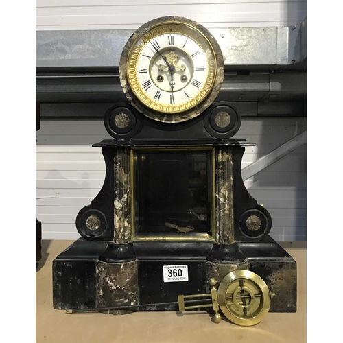 360 - A marble and slate mantel clock, circa 1860