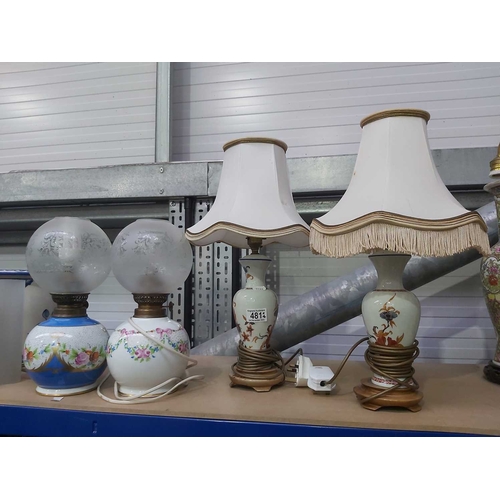 362 - Two Limoges porcelain oil lamps and a pair of Imari type table lamp (4)