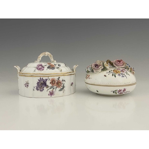 366A - A Meissen style circular box and cover, late 19th Century, florally encrusted and twig handle, polyc... 