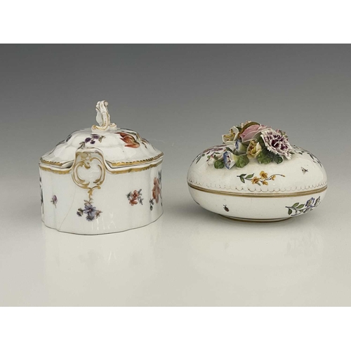 366A - A Meissen style circular box and cover, late 19th Century, florally encrusted and twig handle, polyc... 