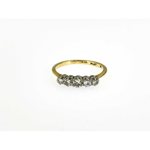 501A - A mid 20th century 18ct gold and platinum, single-cut diamond five-stone ring, estimated total diamo... 