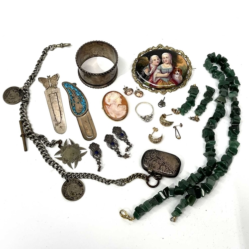 503 - Selection of silver and jewellery, including Edwardian vesta case, two Chinese Guangxu, 20 Fen coins... 