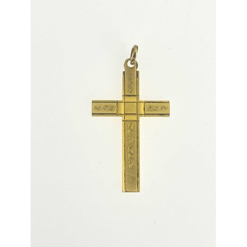 509 - A gold cross pendant, with engraved detail, foreign marks to indicate gold, 2.7g