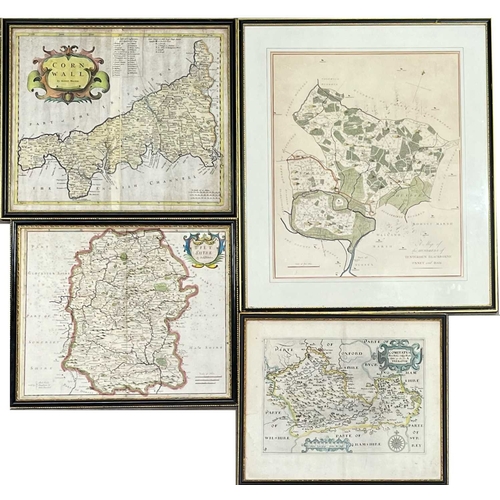 588 - Robert Mordan (British, c.1650-1703), a coloured map of Cornwall, a coloured map of Wiltshire, a Sax... 