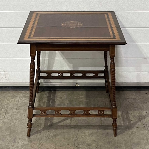 670 - A late Victorian parquetry inlaid and crossbanded square occasional table, on reeded twist supports ... 