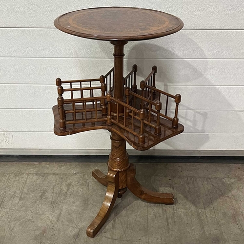 671 - A late Victorian burr walnut and crossbanded bookcase table, with a revolving display section, on tr... 