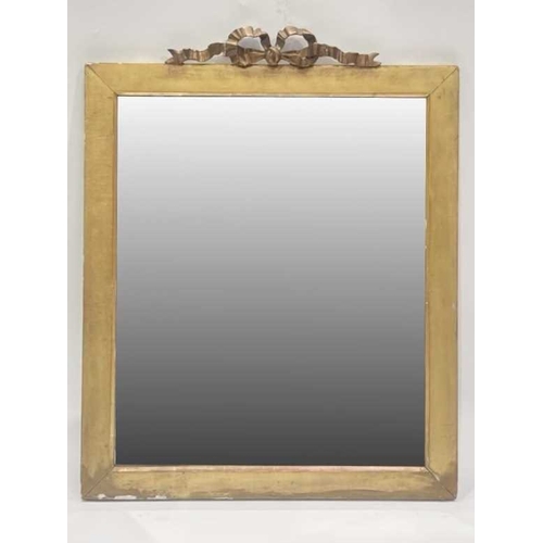 708 - A gilt framed wall mirror, late 19th century, with carved giltwood ribbon surmount, 59cm x 49cm (pla... 