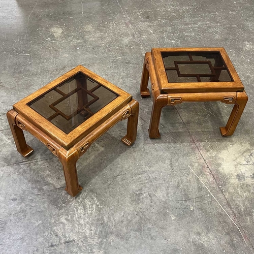 750 - A pair of Chinoiserie style glass-top side tables W: 71 cm D: 61 cm H: 54 cm (2)